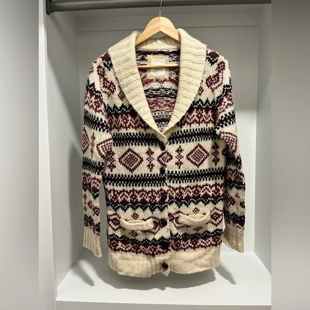 Heritage 1981 wool blend Knit cardigan Sweater with wooden buttons and pockets L
